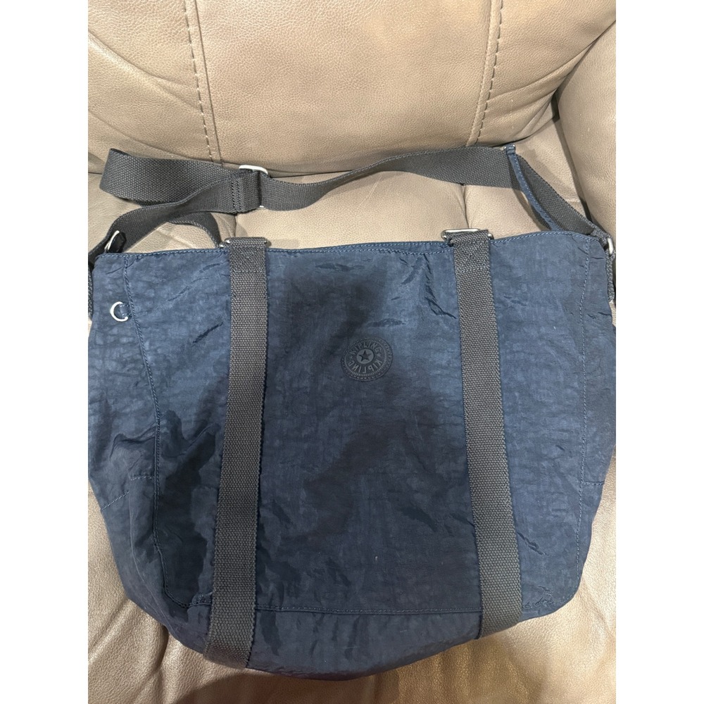 Kipling Dark Blue Nylon Tote Bag Shoulder Bag With Zip Pocket‎ 19" by 15"